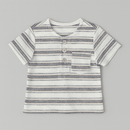 White Grey And Black Striped Henley Pique Tshirt Nawao.com