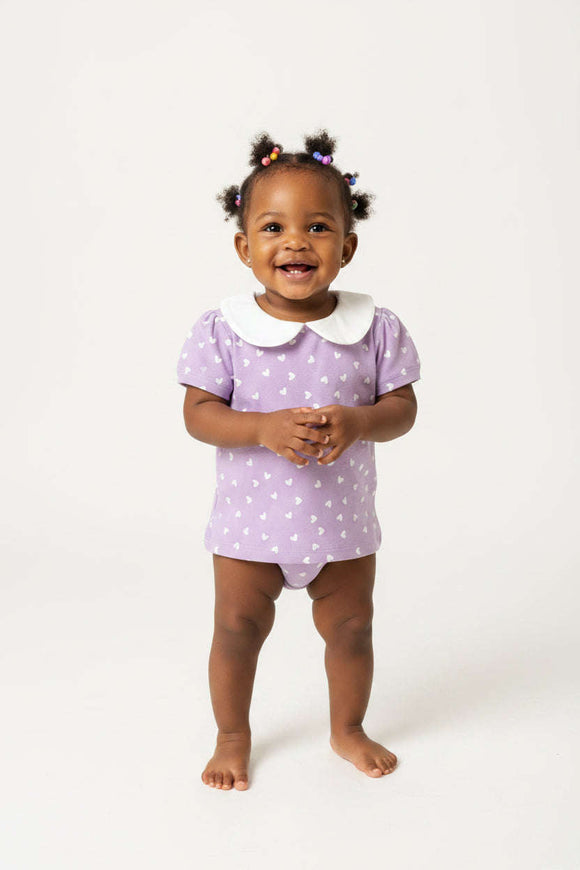 White Heart Neck Frilled Tshirt   Lilac Aop Collared T Shirt Assorted Nawao.com