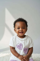 White Heart Neck Frilled Tshirt   Lilac Aop Collared T Shirt Assorted Nawao.com