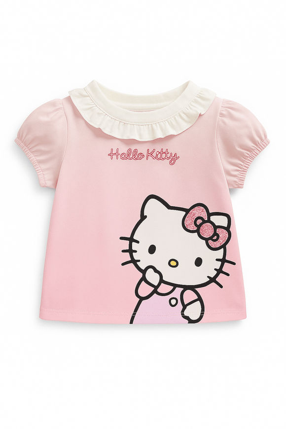 White Hello Kitty Peterpan Collar T Shirt Nawao.com