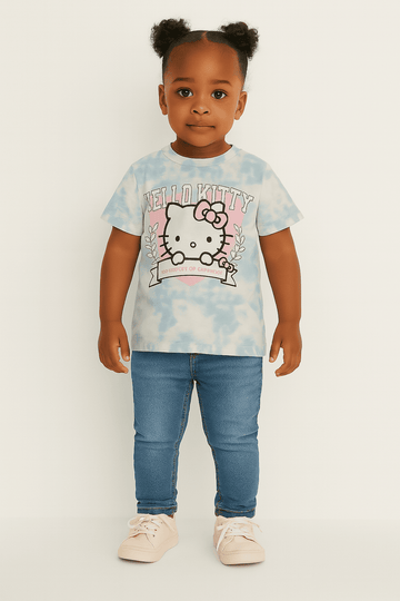 White Hello Kitty Placement Print T Shirt White Nawao.com