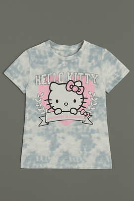 White Hello Kitty Placement Print T Shirt White Nawao.com