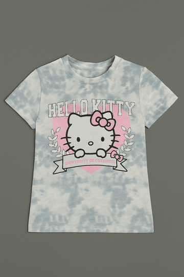 White Hello Kitty Placement Print T Shirt White Nawao.com