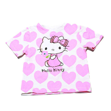White Hello Kitty Placement Print Tshirt Nawao.com