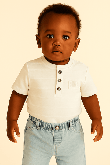 White Henley Jaquard irt White Nawao.com