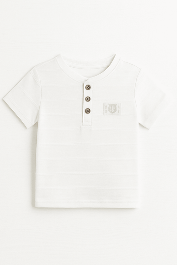 White Henley Jaquard irt White Nawao.com