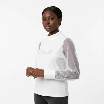 White Higneck Top With Front Studs Nawao.com