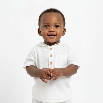 White Hooded Short Sleeve Shirts Nawao.com