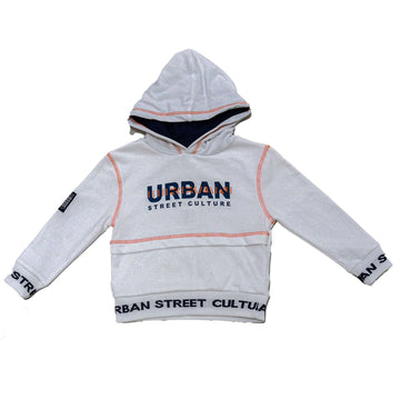 White Hooded Urban Print Sweatshirt Nawao.com