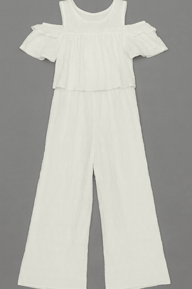 White Jacquard Jumpsuit Nawao.com