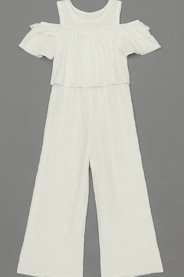White Jacquard Jumpsuit Nawao.com