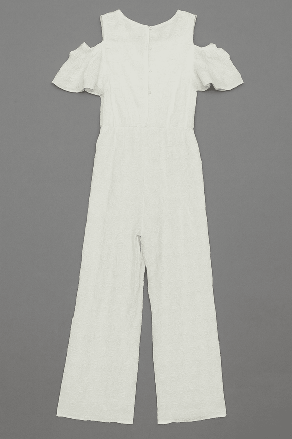 White Jacquard Jumpsuit Nawao.com