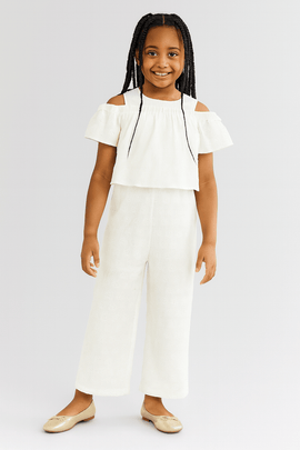 White Jacquard Jumpsuit Nawao.com