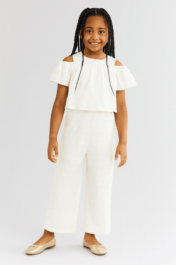 White Jacquard Jumpsuit Nawao.com