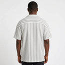 White Jacquard Lounage Striper Shirt White Nawao.com
