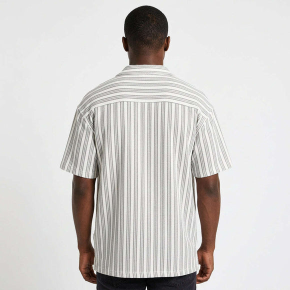 White Jacquard Lounage Striper Shirt White Nawao.com