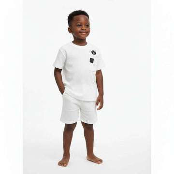 White Jacquard Short Sleeve T Shirt And Shorts Set White Nawao.com