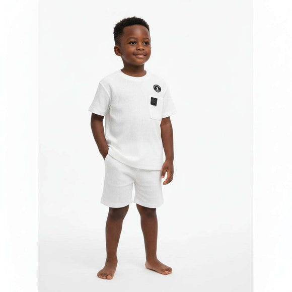 White Jacquard Short Sleeve T Shirt And Shorts Set White Nawao.com