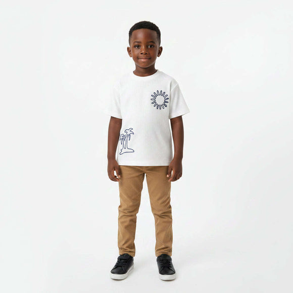 White Jacquard Short Sleeve T Shirt White Nawao.com