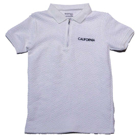 White Jacquard Zipneck Embroidery Polo Nawao.com