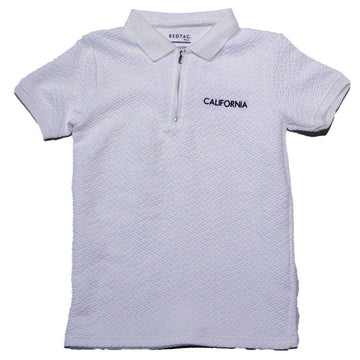 White Jacquard Zipneck Embroidery Polo Nawao.com