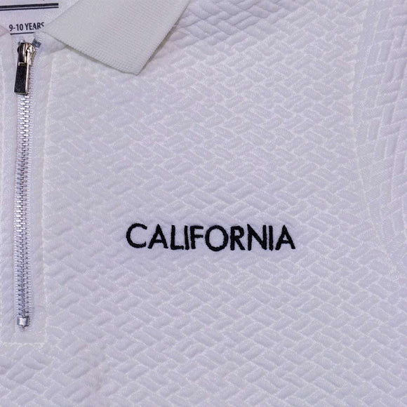 White Jacquard Zipneck Embroidery Polo Nawao.com