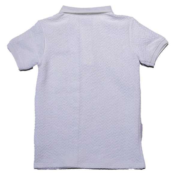 White Jacquard Zipneck Embroidery Polo Nawao.com