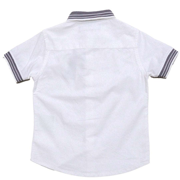 White Knit Collar Short Sleeve Oxford Shirt Nawao.com