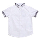 White Knit Collar Short Sleeve Oxford Shirt Nawao.com