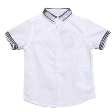 White Knit Collar Short Sleeve Oxford Shirt Nawao.com