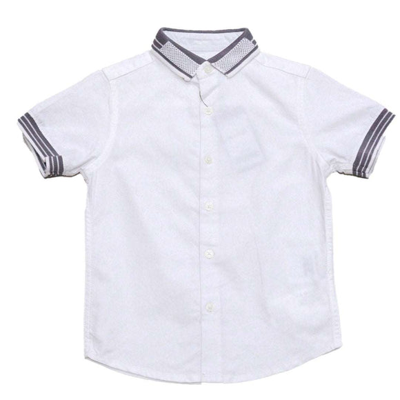 White Knit Collar Short Sleeve Oxford Shirt Nawao.com