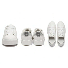 White Lace Up Sneaker With Diamente Trim White S36 Nawao.com