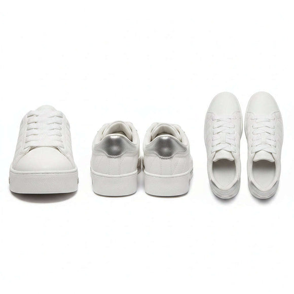 White Lace Up Sneaker With Diamente Trim White S36 Nawao.com