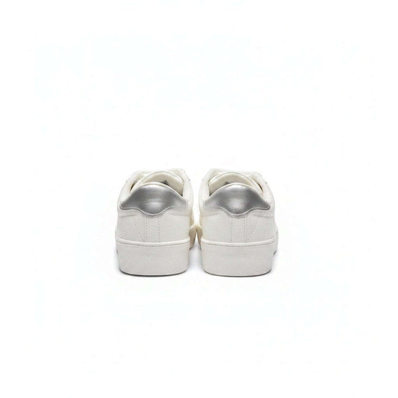 White Lace Up Sneaker With Diamente Trim White S36 Nawao.com