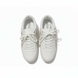 White Lace Up Trainer With Beige Overlay White Nawao.com