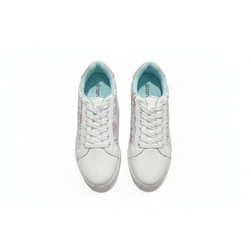 White Lace Up With Floral Print White Nawao.com