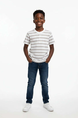 White Light Grey Mandarin Collor Stripe Polo White 8 9 Years Nawao.com