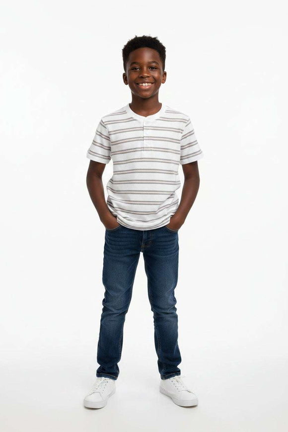 White Light Grey Mandarin Collor Stripe Polo White 8 9 Years Nawao.com