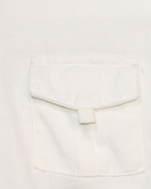 White Long Sleeve Double Pocket Dobby Shirt Nawao.com