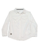 White Long Sleeve Double Pocket Dobby Shirt Nawao.com