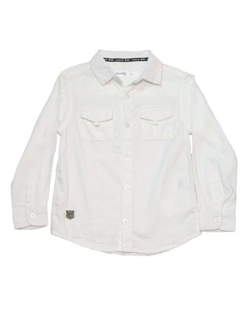 White Long Sleeve Double Pocket Dobby Shirt Nawao.com