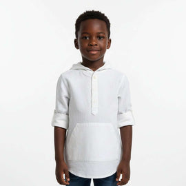 White Long Sleeve Hooded Linen Shirt White Nawao.com