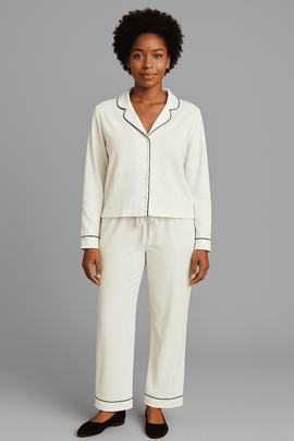 White Long Sleeves Pajama Set Nawao.com