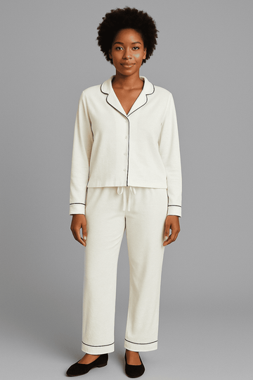 White Long Sleeves Pajama Set Nawao.com