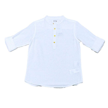 White Mandarin Collar Kurta Shirt Nawao.com