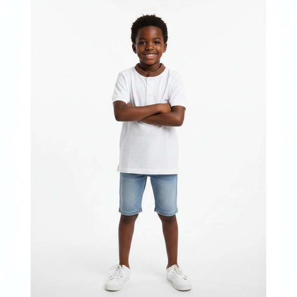 White Mandarin Collar Polo White Nawao.com