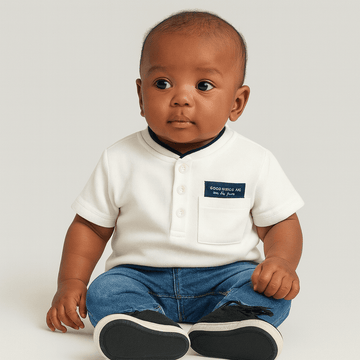 White Mandarin Pique Polo Nawao.com
