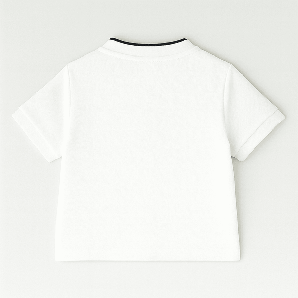 White Mandarin Pique Polo Nawao.com