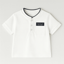 White Mandarin Pique Polo Nawao.com