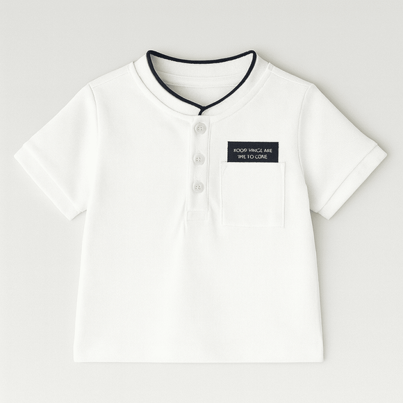 White Mandarin Pique Polo Nawao.com